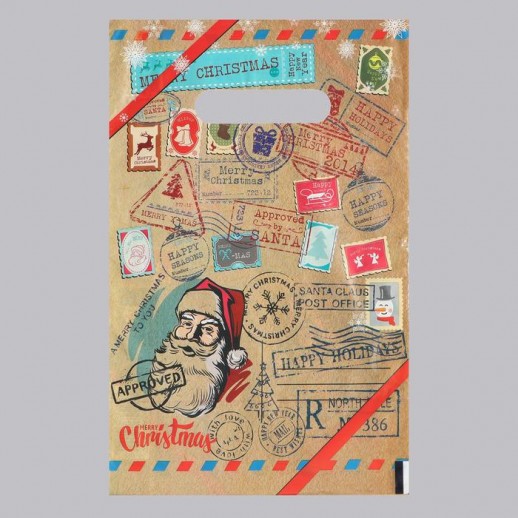 Пакет "Новогодняя почта", полиэтиленовый с вырубной ручкой, коричневая, 20х30 см, 30 мкм